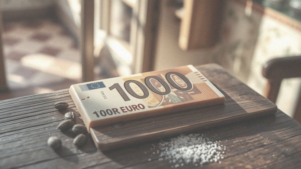 Jakie cechy i składniki mlecznej czekolady w kształcie banknotu 1000 euro?